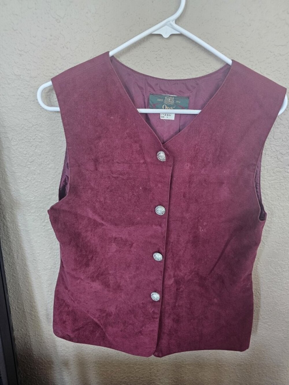 Vintage Orvis Faux Suede Button Front Vest Burgundy USA Made Women's Size 6